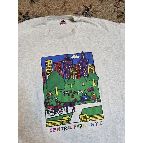 Vintage 90's Central Park New York City Pop Art Graphic T-Shirt Size L/XL Gray - Picture 1 of 10